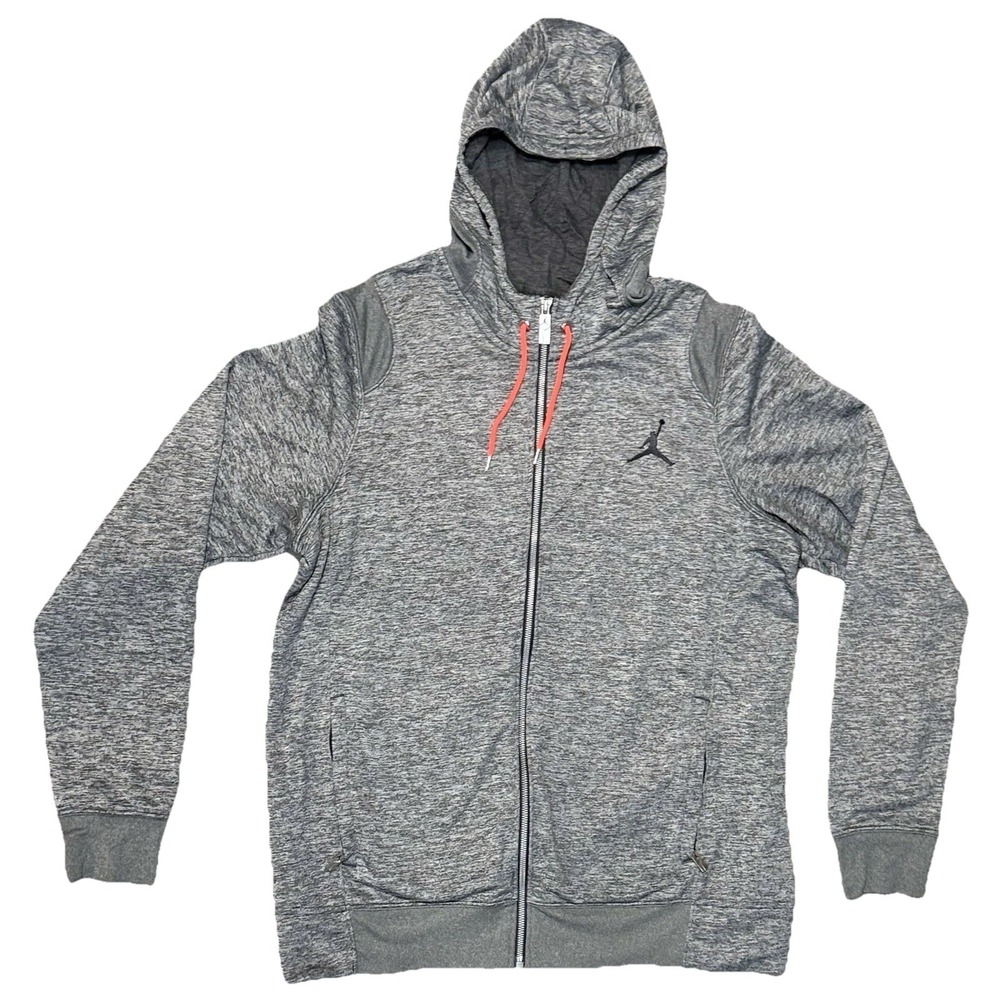 Jordan Full Zip Hoodie Mens XL Gray Logo Long Sleeve Warm Up Logo Basketball